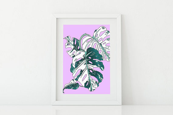 botanical-prints-home-wall-decor-copic-markers-leaf-print-botanical-print-set-monstera-leaf-wall-art-australia-plant-drawing-pink-and-green-2174511